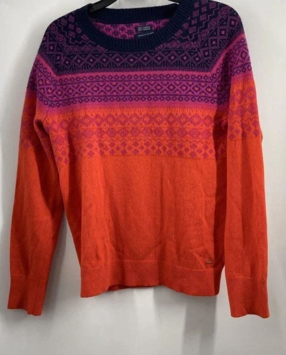 TOMMY HILFIGER CASHMERE Womens Fair Isle Geometric Multicolor Pullover Sweater M